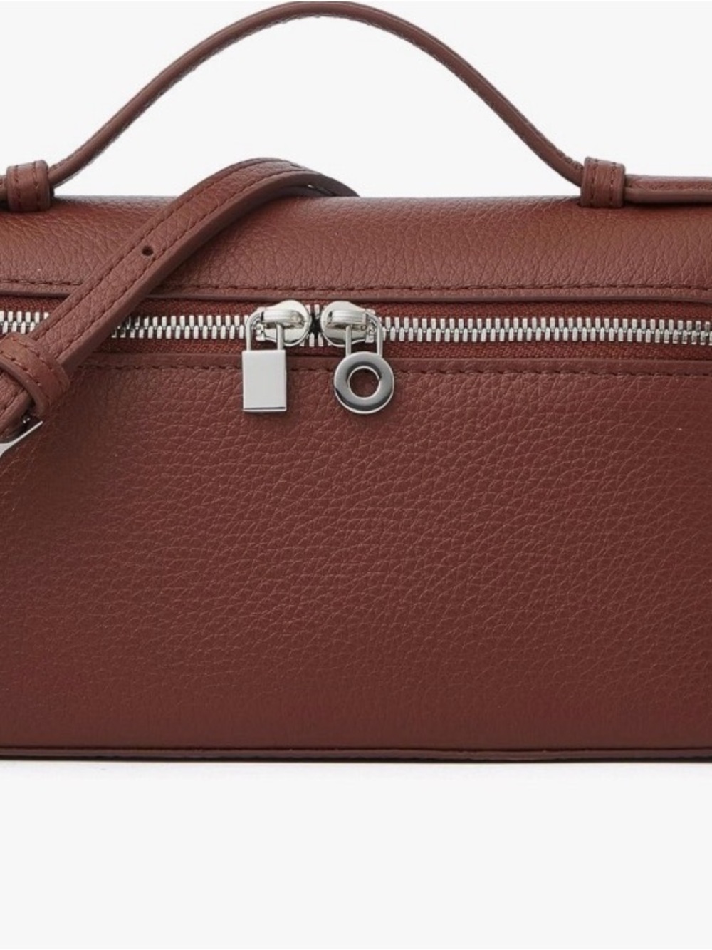 Brown Pebbled Leather Crossbody Bag with Top Handle